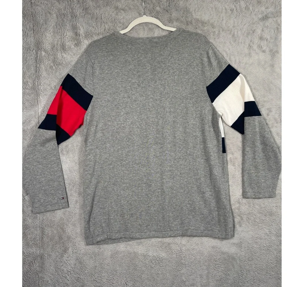 Tommy Hilfiger Gray V-Neck Long‎ Sleeve Sweater Mens XL Color Block Preppy Lux